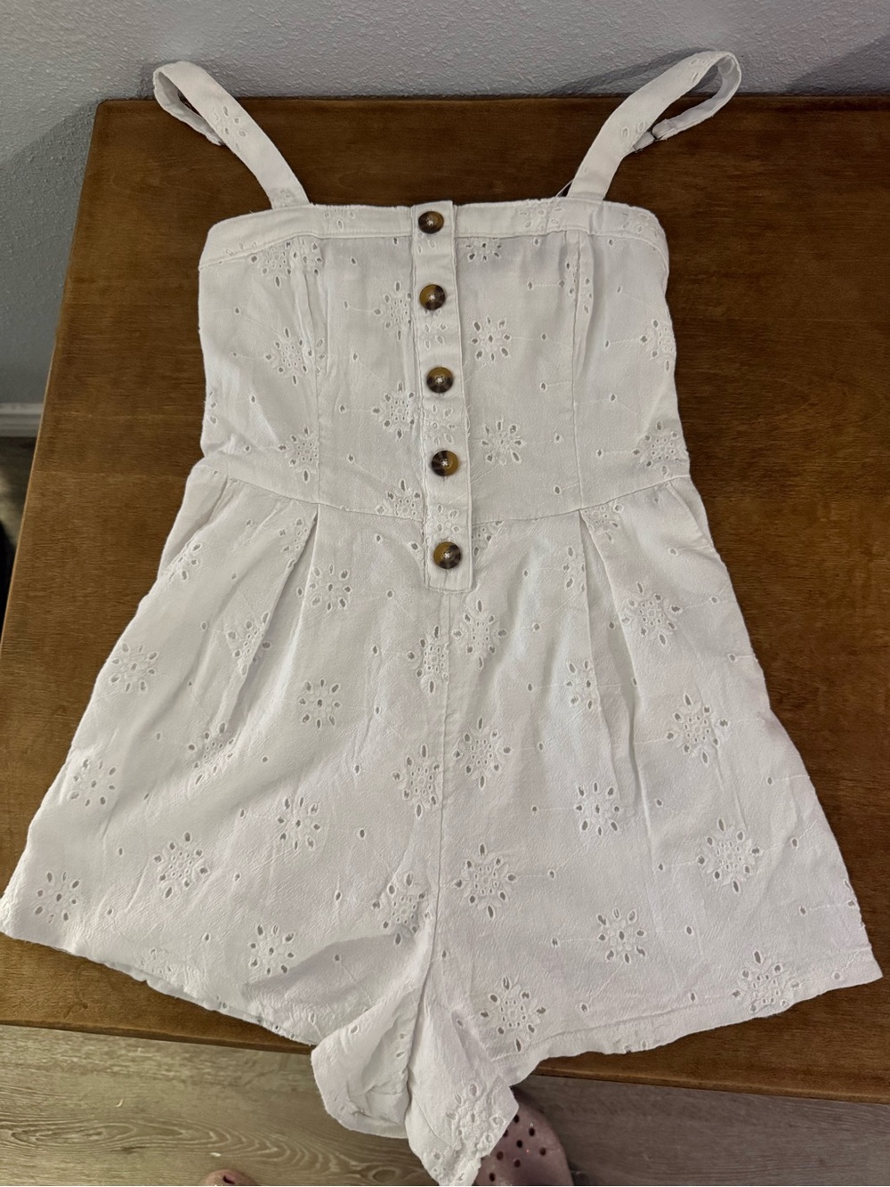 White Eyelet Button-Front one-Piece Romper